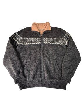 Peruvian Link men’s 100% Alpaca Zip Up Cardigan Fleece Lined Sz XL M Nordic